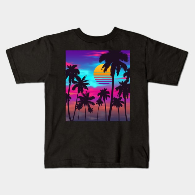 Georgeous Crimson Sunset Synthwave Kids T-Shirt by edmproject